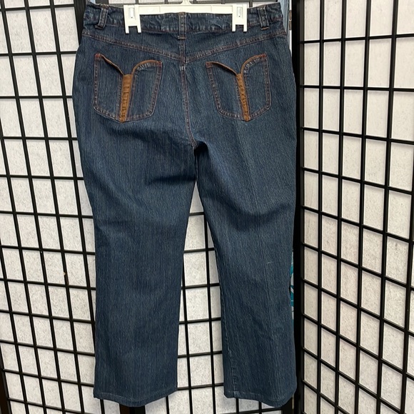 Vintage Y2 BLU Blue Jeans, Brown Leather Trim, SZ 36 - Picture 2 of 10